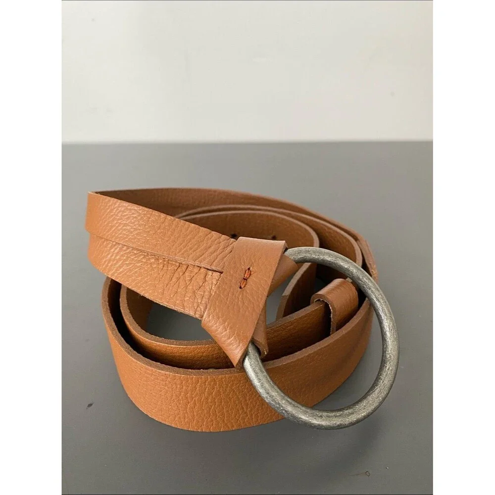 J. Jill Brown Leather Gunmetal Ring Buckle Hip-Belt Sz S Boho Chic Western Beach